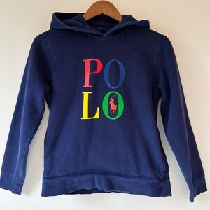 Ralph Lauren Polo Navy Blue Boys’ Fleece Logo Hoodie Spell Out, size L 14-16